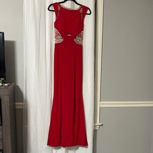 Alyce Paris Red Gown with Gold Accents